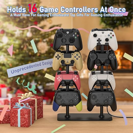MANMUVIMO Controller Holder for 16 Xbox PS5 PS4 Gaming Controller, Video Game Controller Holder Headphone Stand for Desk, Gamer Gifts for Men, Gaming Room Accessories Maximum Organizer Rack - Image 4
