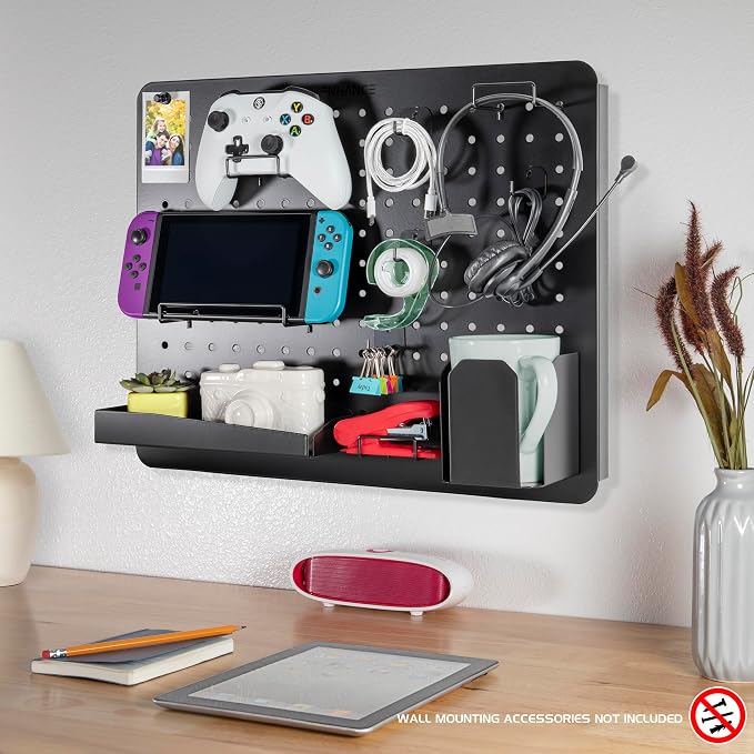 ENHANCE Metal Pegboard Desk Organizer (18 x 14 in) Clamp On Desk Peg Board with 14 Attachments, Pegboard Shelf and Pegboard Hooks, Desktop Organizer for Home Office, Crafts, or Gaming Setups - Image 8