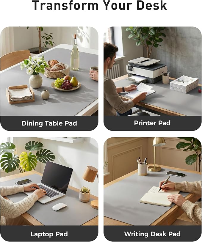 Aothia Faux Leather Desk Mat - Large Mouse Pad, Non-Slip PU Leather Blotter, Waterproof Writing Surface for Office and Home (Light Grey, 42" x 17") - Image 6