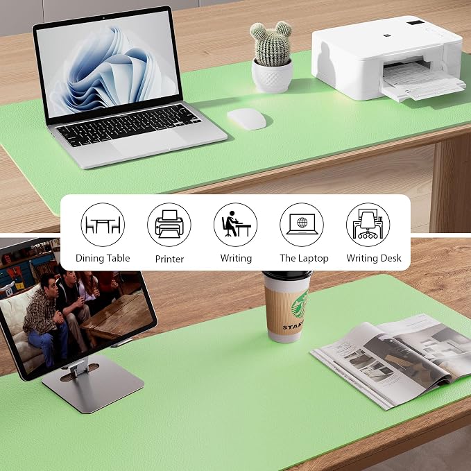 Aothia Faux Leather Desk Mat - Non-Slip PU Leather Desk Blotter, Waterproof Writing Surface, Large Desk Pad for Office & Home (Foam Green, 55" x 17") - Image 6