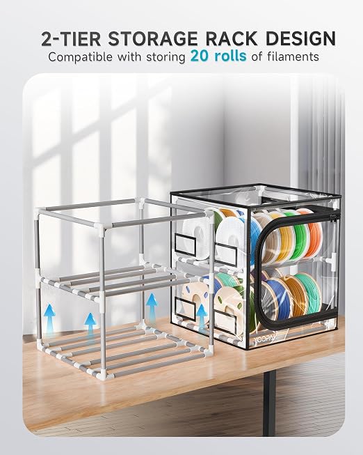 YOOPAI 3D Printer Filament Storage Box – 2 Tier Filament Storage Rack with Transparent Cover, Holds Up to 24 Rolls 1KG – 3D Filament Storage Organizer for Home, Workshop & Studio - Image 8