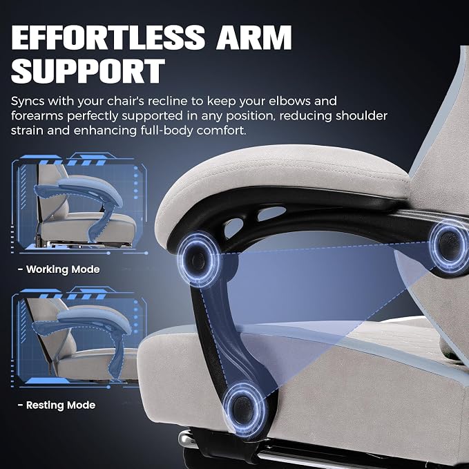 GTPLAYER Gaming Chair, Ergonomic Computer Chair with Footrest and Lumbar Support, High Back Recliner Chair 350lbs, Height Adjustable for Home Office, Grey - Image 8