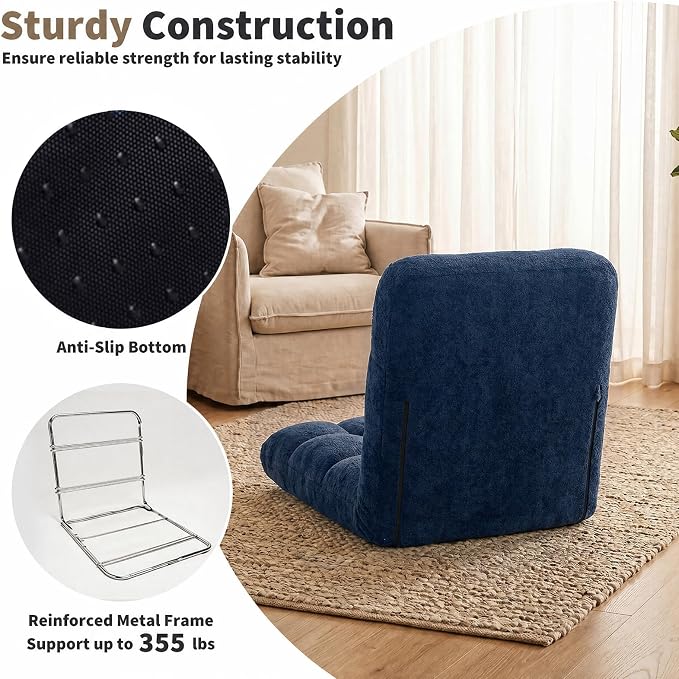 Garvee Folding Floor Chair with Back Support, Cozy Video Gaming Chairs | Adjustable Position, Metal Support Floor Lounger Foldable Lazy Sofa Bed Meditation Chair Foldable Ground Chair for Adult/Kids - Image 5