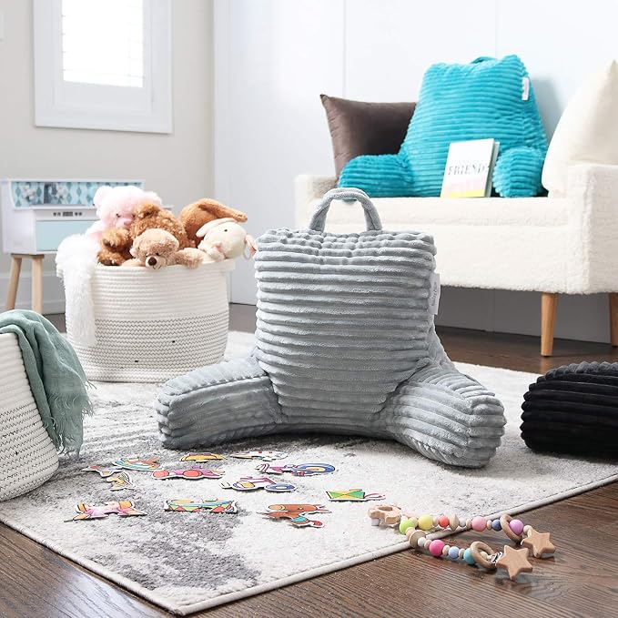 Nestl Reading Pillow for Kids & Teens with Shredded Memory Foam, Luxe Cut Plush Backrest Pillows for Reading and Gaming, For use on Couch, Bed, Floor, Adjustable Support with Washable Cover Light Grey - Image 8