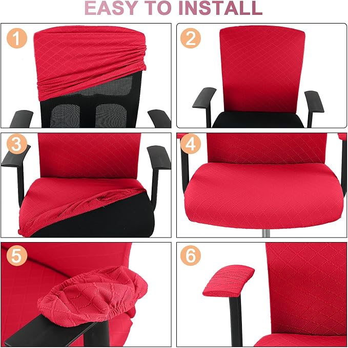 Tallew 4 Pcs Office Chair Covers Set Computer Universal Protective Stretchable Chair Seat Covers Desk Armrest Slipcovers Pads Office Cushion Backrest for Rotating(Red) - Image 6