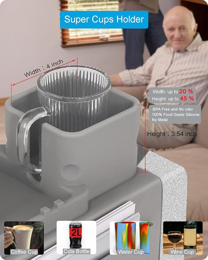Couch Cup Holder Tray, VIENFUT Silicone Anti-Slip Sofa Armrest Tray with Side Pockets, BPA-Free Anti-Spill Couch Drink Holder for YETI, Remote, Snacks, Cellphone and iPad, Ideal Gift (Peach) - Image 6