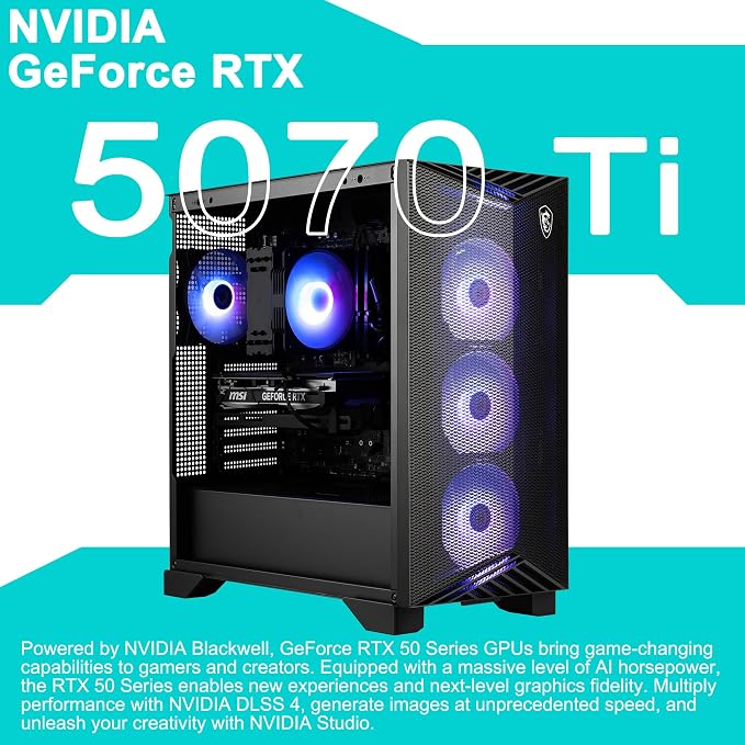 MSI Aegis R2 AI 2nd Gaming Desktop | Intel 24-core Ultra 9 285 | 32GB DDR5 8TB SSD | GeForce RTX 5070 Ti 16GB (Up to 1406 TOPS) 5Gb LAN WiFi7 RGB CPU Air Fan Cooler 80+ Gold PSU Win11 w/DLCA Accessory - Image 5