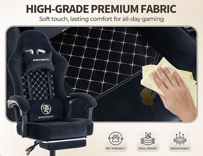 Office Desk Computer Gaming Chair for Adults, Ergonomic High Back Gamer Chair with Massage and Pocket Spring Cushion, Swivel Comfy Video Game Chairs with Footrest and Lumbar Support (Black Fabric) - Image 8