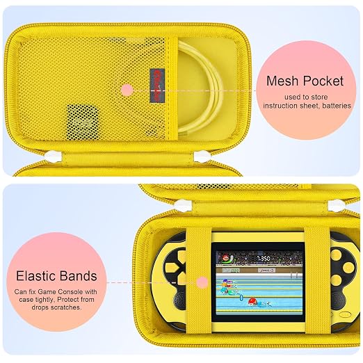 Elonbo Carrying Case for TaddToy/WELLST·G/Beijue/FAMILY POCKET/CCTU/X- JOYKIDS/GREENCREEK/Beico/KAVOYI/GuaiyeyeAP/TEBIYOU Handheld Game Console, Portable Electronic Gaming Player Bag, Yellow - Image 3