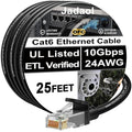 Jadaol [UL Listed Snagless Cat6 Ethernet Cable 25 ft 10Gbps, PoE++, Black by Jadaol