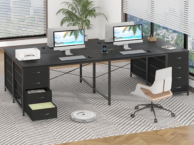 95" 2 Person Desk with 8 Fabric Drawers for Home Office, Living Room - Image 9