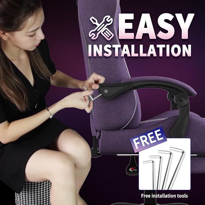 SITMOD Fabric Gaming Chair with Footrest-Breathable Computer Chair with Headrest & Lumbar Pillow,Big and Tall Ergonomic Gamer Chair for Heavy Adults,22.44" Deep Seat Gaming Chairs for Adults(Purple) - Image 5