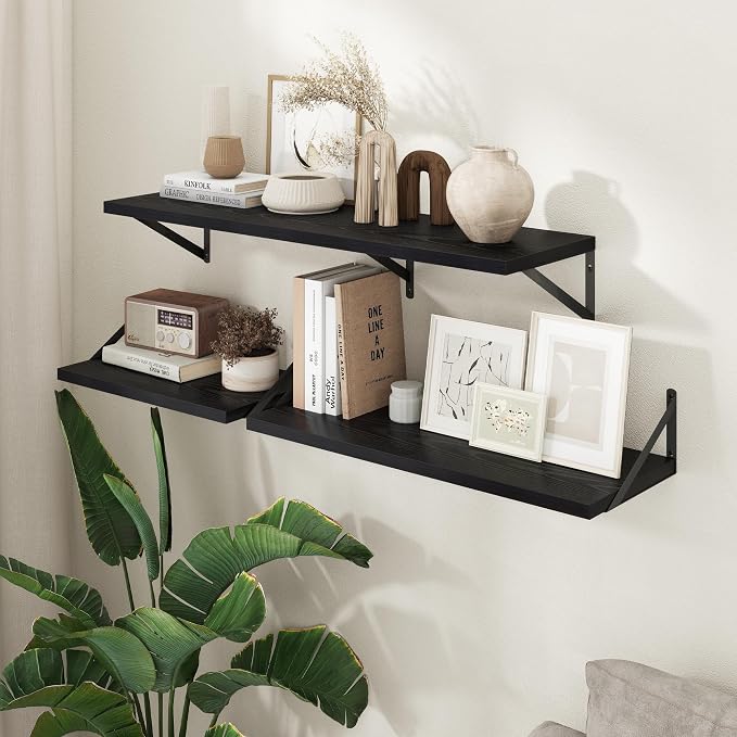 Axeman Deep Floating Shelves - 20 Inch Black Floating Shelves Set of 2-12 Inch Deep Wood Wall Shelves for Living Room Bathroom Kitchen - Image 7