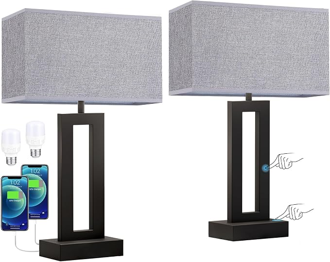 Seealle Nightstand Table Lamps for Bedrooms Set of 2 - Touch Bedside Lamp with USB C+A, 3 Way Dimmable Living Room End Tables 2, Modern Night Stand Bed Side Guest Room(Grey) B. Grey - Image 7