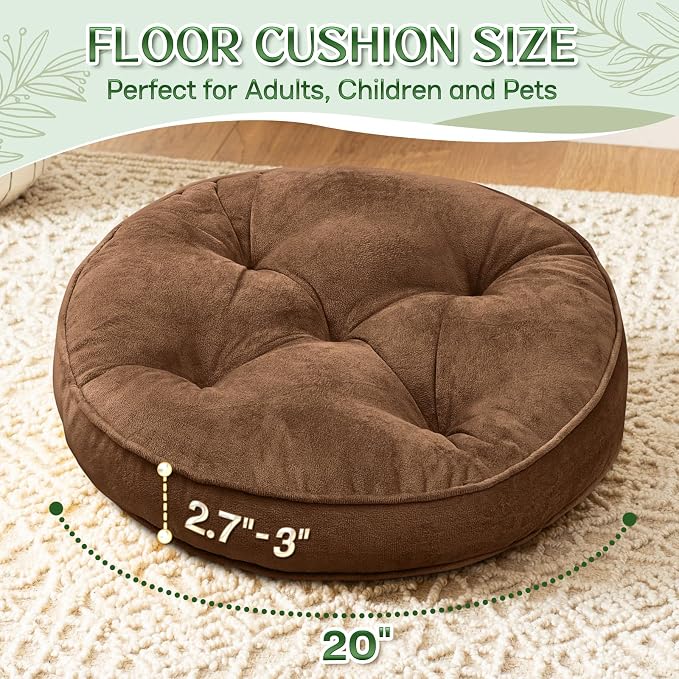 1 MIDDLE ONE Floor Pillow Set of 2, Memory Foam Meditation Cushion, Floor Cushions for Adults Sitting, Large Round Seat Cushions for Yoga, Living Room, 20x20 Inch (Round | Brown) - Image 4