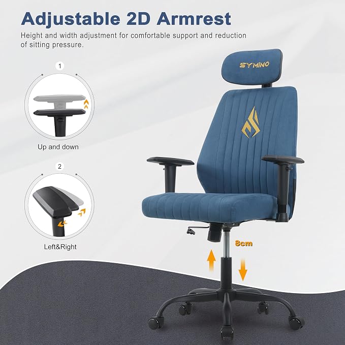 Symino Office Chair Ergonomic with 109° Rocking Function, Breathable Suede Fabric, Integrated Lumbar Support, Adjustable Headrest & Armrests, Swivel Desk Chair - Image 7