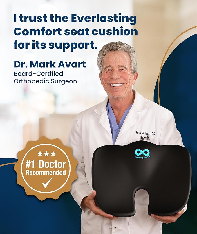 Everlasting Comfort Doctor Recommended Memory Foam Seat Cushion for Office Chairs & Car - Ergonomic Office Desk Accessories - Cushions for Tailbone Pain Relief, Sciatica (Black Airflow, Large) - Image 8