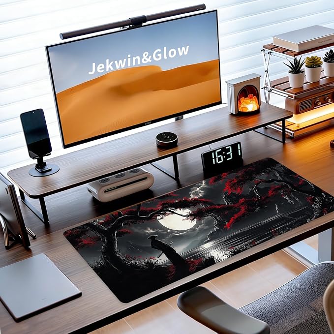 Large Gaming Mouse Pad, Japanese Samurai Desk Mat, XL Extended Big Mousepad with Non-Slip Rubber Base, Keyboard Computer Mat for Gamers, Office &Home, 31.5x11.8in, Red Maple - Image 3