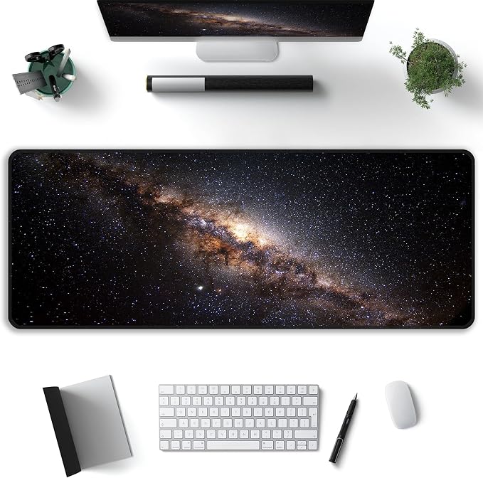 Galaxy Space Desk Mat, XL 31.5"x11.8" Large Mouse Pad, Starry Sky Extended Gaming Mouse Mat,Non-Slip Rubber Base Waterproof with Stitched Edges for Gaming Office Home Decor - Image 2