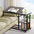 Tribesigns Height Adjustable C Table with Wheels, Mobile Couch Snack Side Table with Tiltable Drawing Board, Sofa Bedside Laptop Stand C Shaped TV Tray with Storage Shelves (Grey) by Unknown