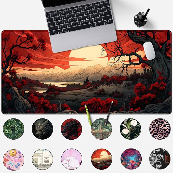 Red and Black Mouse Pad Japanese Mouse Pad XL Black Anime Big Mouse Pads for Desk Large Gaming Large Mouse Pad for Men Desk Pad with Stitched Edges Non-Slip Large Computer Mat, 31.5x15.7 in. - Image 2