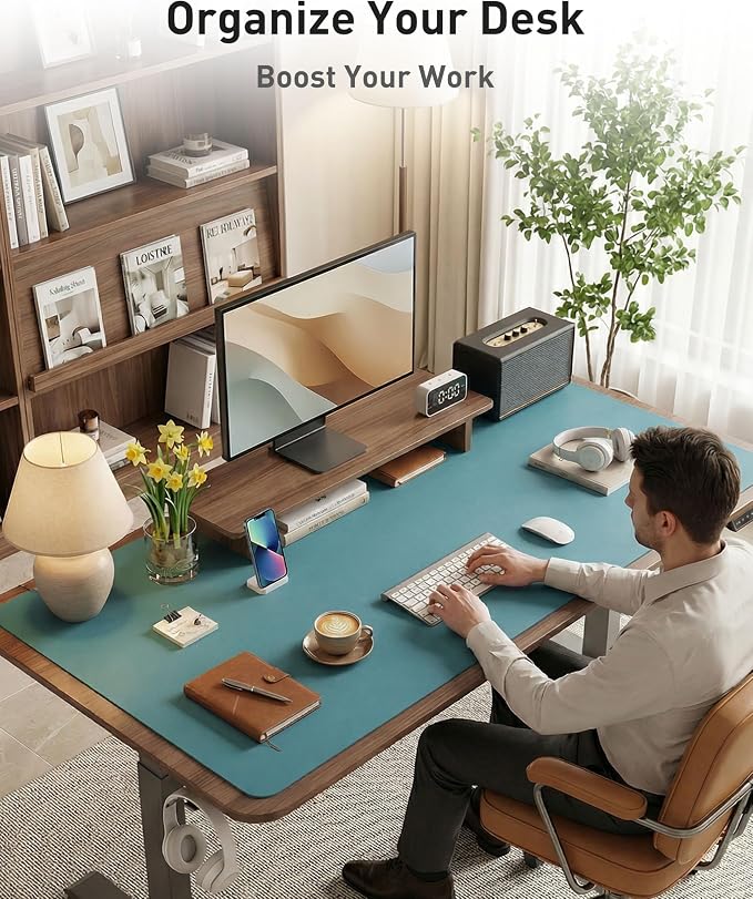 Aothia Faux Leather Desk Mat - Large Mouse Pad, Non-Slip PU Leather Blotter, Waterproof Writing Surface for Office and Home (Turquoise, 40" x 24") - Image 3