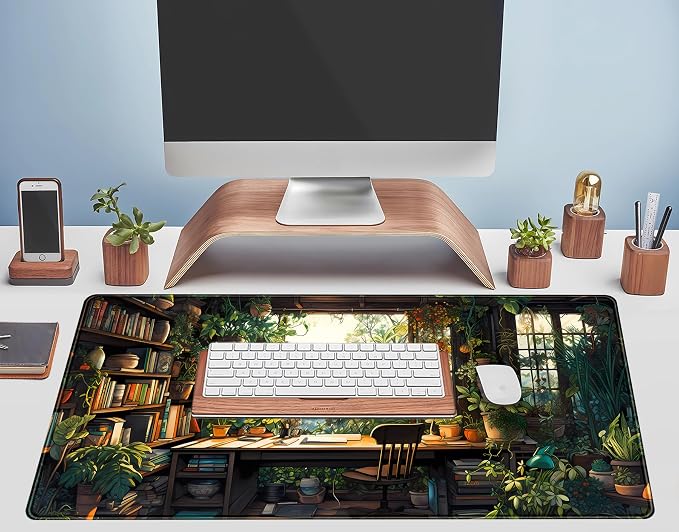 Green Plant Lovers Cute Desk Mat, Kawaii Desk Pad XXL Large Extended Lofi Mouse Pad Gaming Anime Mousepad, Big Laptop Computer Keyboard and Mouse Mat for Girl Women Office Desk Decor 31.5x15.7 in - Image 5