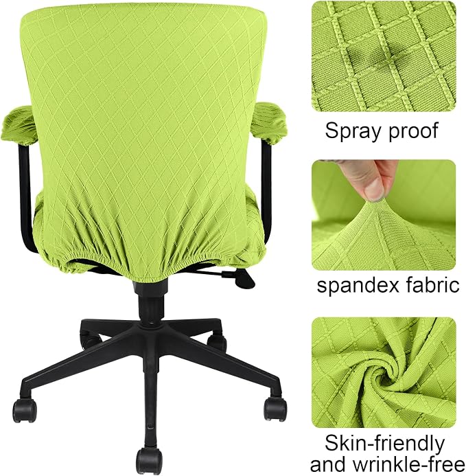 Tallew 4 Pcs Office Chair Covers Set Computer Universal Protective Stretchable Chair Seat Covers Desk Armrest Slipcovers Pads Office Cushion Backrest for Rotating(Lemon Green) - Image 5