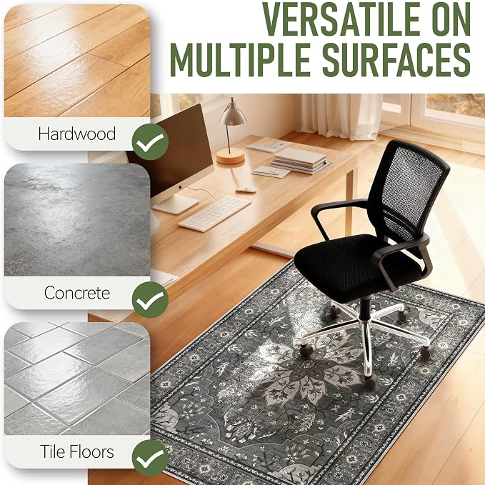 48"x60" Office Chair Mat for Hardwood, Under Desk Chair Mat for Home Office, Anti-Slip Office Rugs for Rolling Chairs, Floor Protector Washable Rugs Charcoal Gray - Image 7