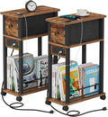 Slim Nightstand Set of 2, Narrow Side Table with Charging Station & Drawer by DGSANDGPuttheCustomerFirst