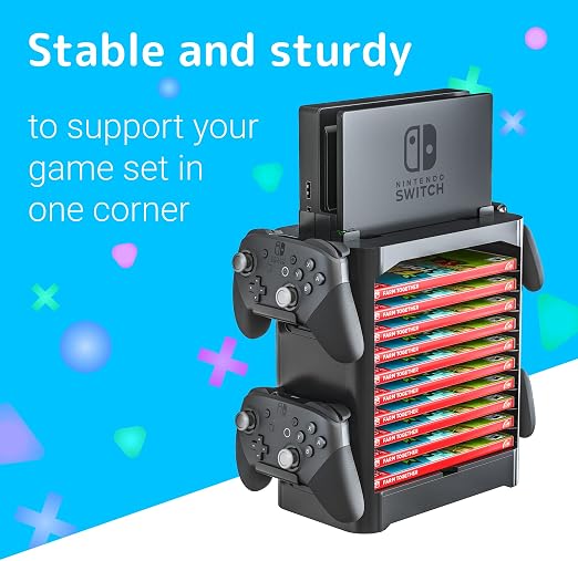 Skywin Game Storage Tower + Game Card Stand for Nintendo Switch - Game Holder Disk Rack and Controller Organizer and a Card Case that Hold Up to 28 Games - Image 5