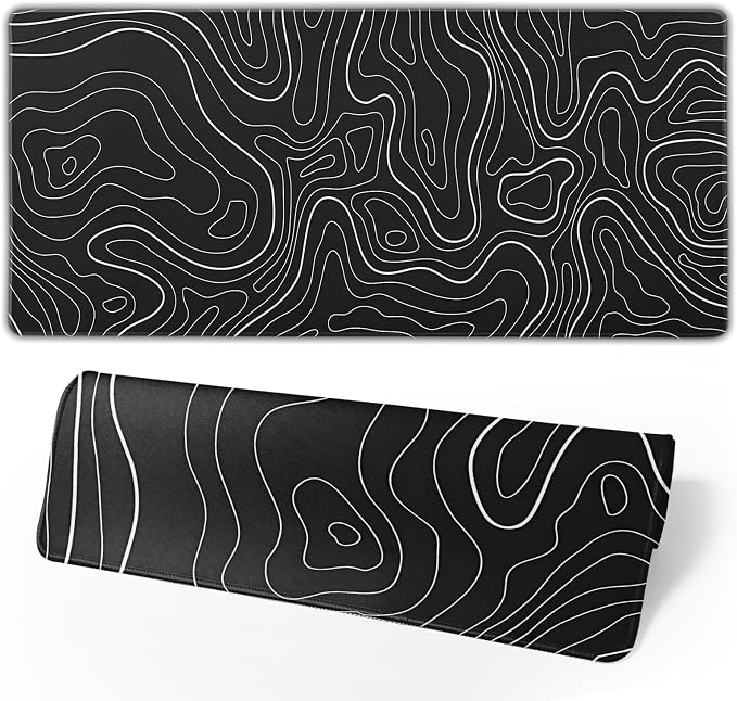Topographic Contour Extended Big Mouse Pad Large,Gaming Mouse Pad Desk Pad,31.5x11.8 Inch Long Computer Keyboard Mouse Mat Mousepad with 3mm Non-Slip Base and Stitched Edge for Gaming and Office by Brecoy