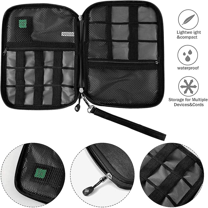 Travel Cable Organizer Bag Waterproof Portable Electronic Accessories Organizer for USB Cable Cord Phone Charger Headset Wire SD Card with 5pcs Cable Ties(Purple) - Image 3