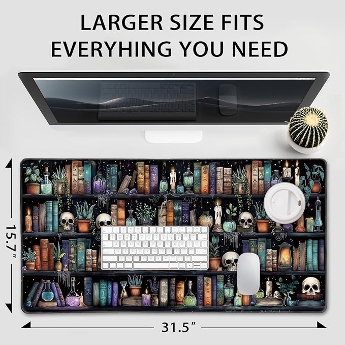 Gothic Library Large Gaming Mouse Pad Desk Mat 31.5"x15.7" | Extended Mousepad, Non-Slip Rubber Base , Stitched Edges, for Computer/Laptop/Office/Home - Image 4