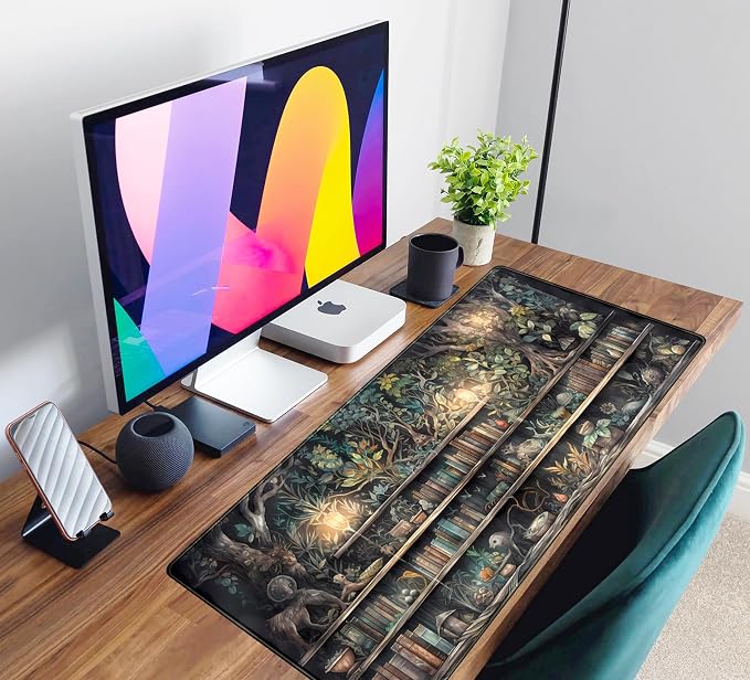 Forest Library Book Mouse Pad Desk Mat, Mystical Green Tree House XXL Extended Large Gaming Desk Pad Mousepad Computer Laptop Keyboard and Mouse Mat, Office Desk Decor Pad for Women 31.5x15.7 in - Image 6