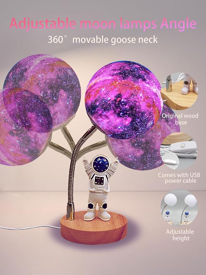 Moon Lamp for Kids, Space Buddy Lights with 7 Colors, Astronaut Night Light - Image 4