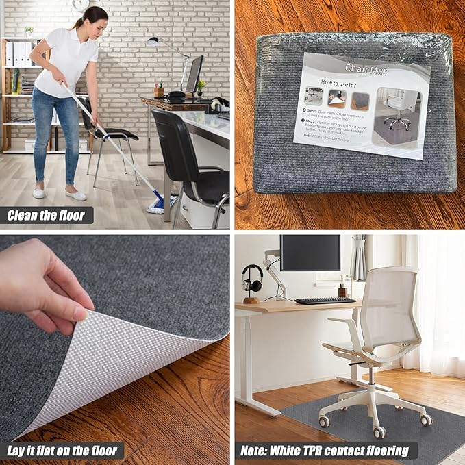 Sycoodeal Office Chair Mat for Hardwood Floor,Office Computer Gaming Chair Mat for Tile Floor,Large Floor Protector Rug,Anti-Slip,Easy to Clean,Grey(40"x48") - Image 7