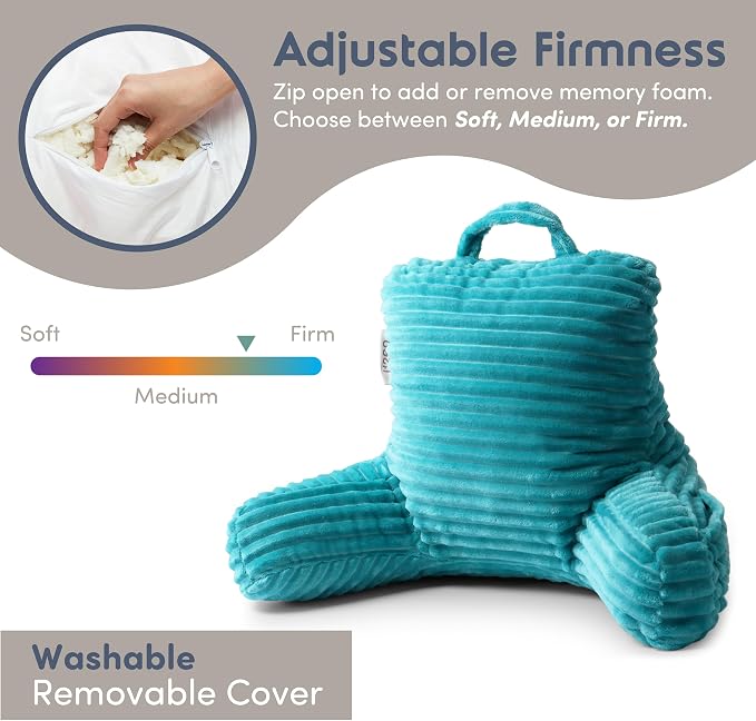 Nestl Reading Pillow for Kids & Teens with Shredded Memory Foam, Luxe Cut Plush Backrest Pillows for Reading and Gaming, for use on Couch, Bed, Floor, Adjustable Support with Washable Cover Teal - Image 3