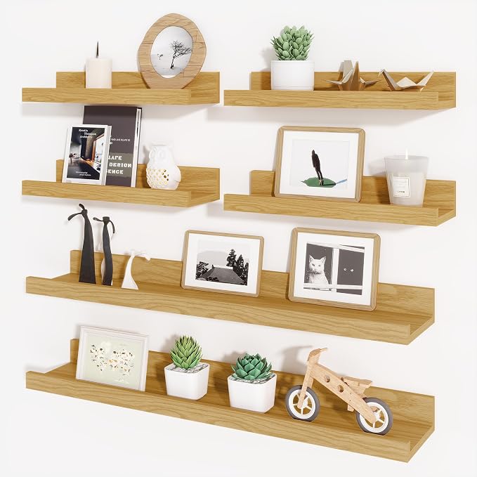 Picture Ledge Shelf, Floating Shelves for Wall Decor, Oak, Set of 6, 24'' by Axeman