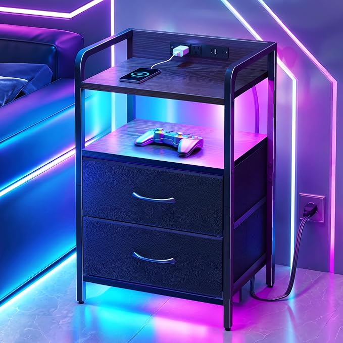 Fixwal Led Nightstand with Multiple Gradient Color Light Effects, Black by Fixwal