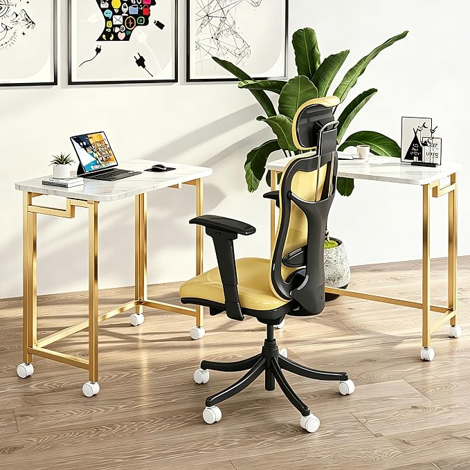 JSB Folding Desk for Small Spaces,Mobile Portable Rolling Laptop PC Table on Wheels,Foldable Computer Desk for Home Office,Bedroom,Dorm,Space Saving (White&Gold, 23.6") - Image 4
