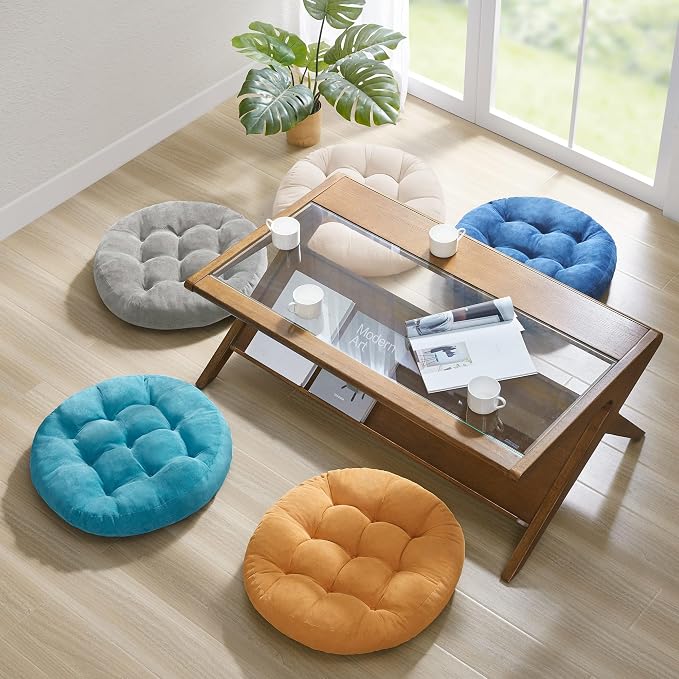Round Meditation Cushion, Large Floor Pillow for Adults, 22 Inch Beige | Reading nook use, Zen relaxation, Tatami seating, Corduroy cover, 3.5 in thick, Shredded memory foam fill, Soft yoga pad - Image 7