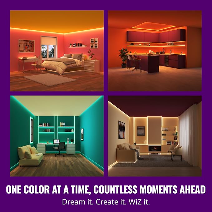 WiZ LED Smart Light Strip - Sunset to Sunrise Automation + Preset Light Modes + Control with Voice or App, Full Color RGB, Works with Alexa, Google Home, and HomeKit - 50 ft Cut to Fit (Pack of 4) - Image 4