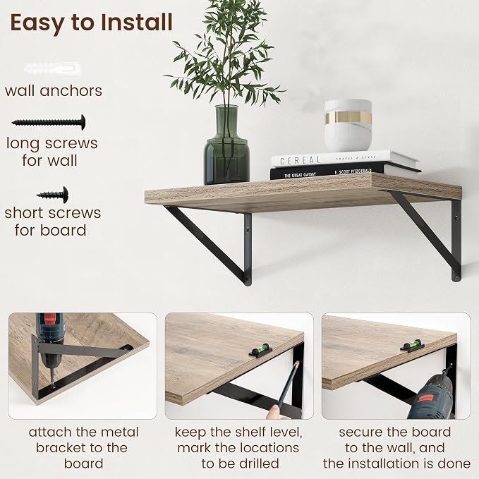 Axeman Deep Floating Shelves - 20 Inch Floating Shelves Set of 2-12 Inch Deep Grey Wall Shelves for Living Room Bathroom Kitchen - Image 6