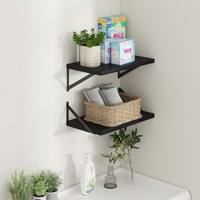 Axeman Deep Floating Shelves - 20 Inch Black Floating Shelves Set of 2-12 Inch Deep Wood Wall Shelves for Living Room Bathroom Kitchen - Image 2