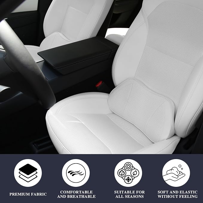 Car Lumbar Support Pillow for Driving Seat, White, 1 Pack | Leather Memory Foam Lumbar Cushion for Lower Back Pain Relief, Universal Back Support for Driving, Home & Office Chairs - Image 4