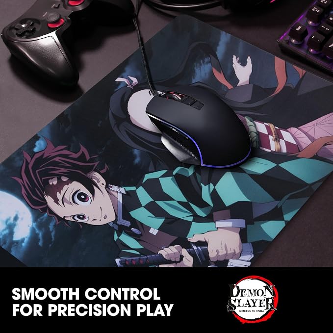 Demon Slayer Large Gaming Mouse Pad 31"x15" XL Computer Desk Mat, Anime | Demon Slayer anime gaming mouse pad, Oversized 31x15in smooth fabric top, stitched edges, non-slip rubber base. - Image 4