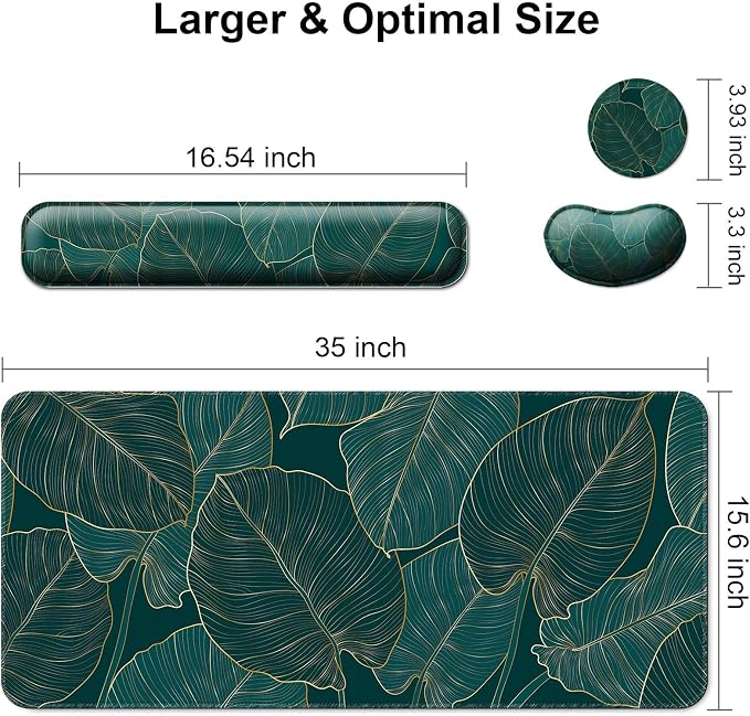 4 in 1 Mouse Pad and Keyboard Wrist Rest,Large Desk Mat,Coaster Set-Leaves - Image 6