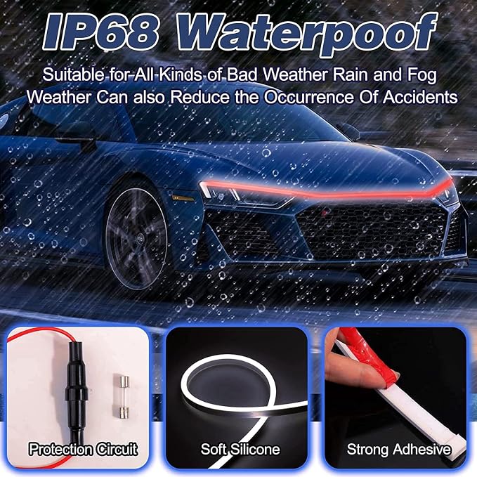 Car Hood Light, 70 Inch Auto LED Daytime Running Lights Strip (Red) - Image 5