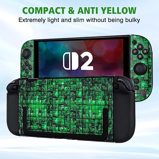 DLseego Protective Hard Case for Nintendo Switch 2 (2025), Soft Grip Cover for Handle, Detachable Joy-C Controller shockproof & scratch-resistant Console Shell, 4 Thumb Grips, Grid - Green - Image 7